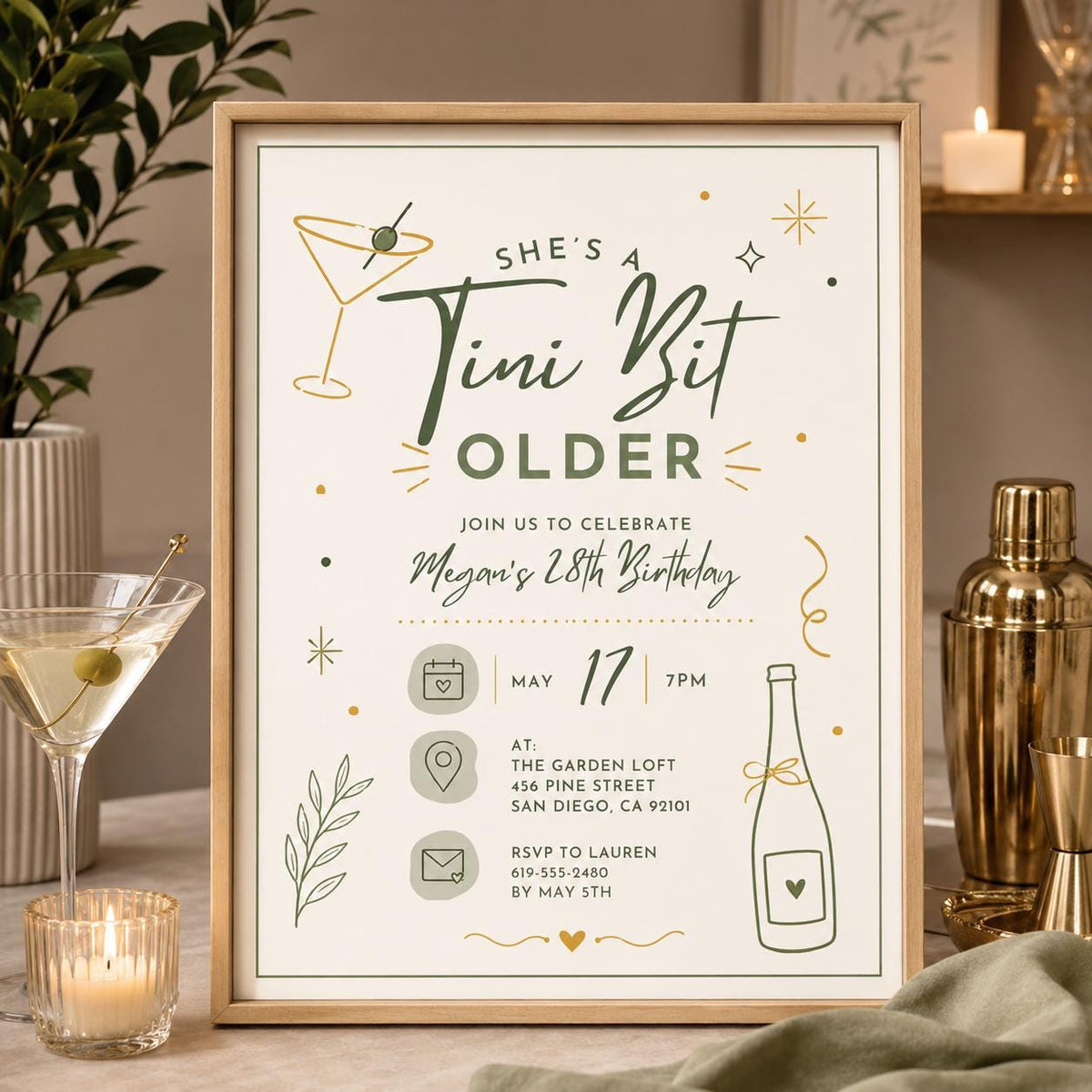 Editable 30th Dirty Martini Birthday Invitation Canva Template, Girls Adult Cute Fun DIY Chic Kids Party Invite, Printable Digital Download.
