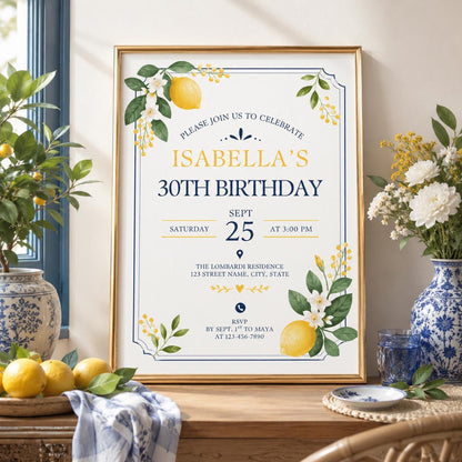 Editable Coastal Birthday Invitation Canva Template, Blue Adult Beach Cute Fun DIY Sweet Chic Kids Party Invite, Printable Digital Download.