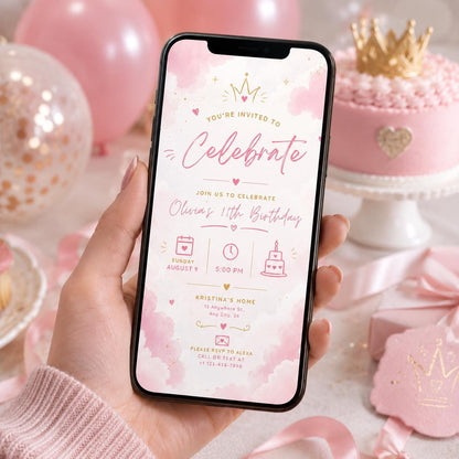 Editable Blush Pink Let Celebrate Baby Shower Invitation Canva Template, Gold Luxury Kids Cute Fun Party Invite, Printable Digital Download.