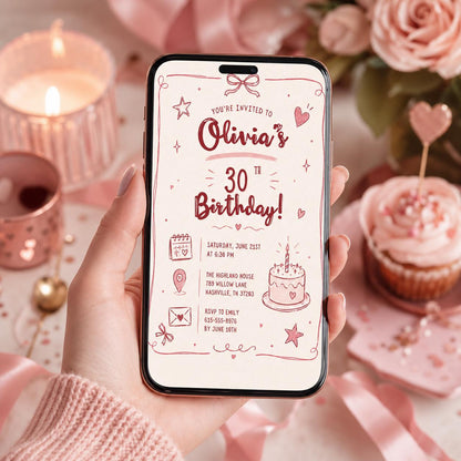Editable 30th Dirty Martini Birthday Invitation Canva Template, Girls Adult Cute Fun DIY Chic Kids Party Invite, Printable Digital Download.