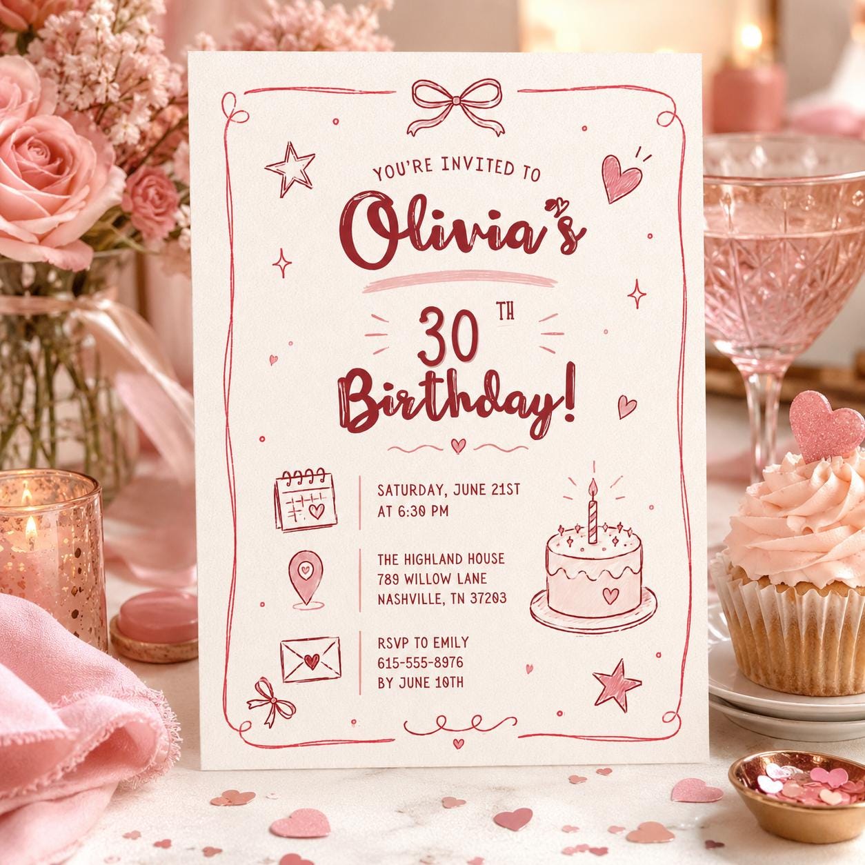 Editable 30th Dirty Martini Birthday Invitation Canva Template, Girls Adult Cute Fun DIY Chic Kids Party Invite, Printable Digital Download.