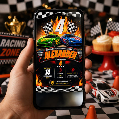 Editable Race Car Birthday Invitation Canva Template, Boys Cute Fun DIY Sweet Chic Kids Teen Tween Party Invite, Printable Digital Download.
