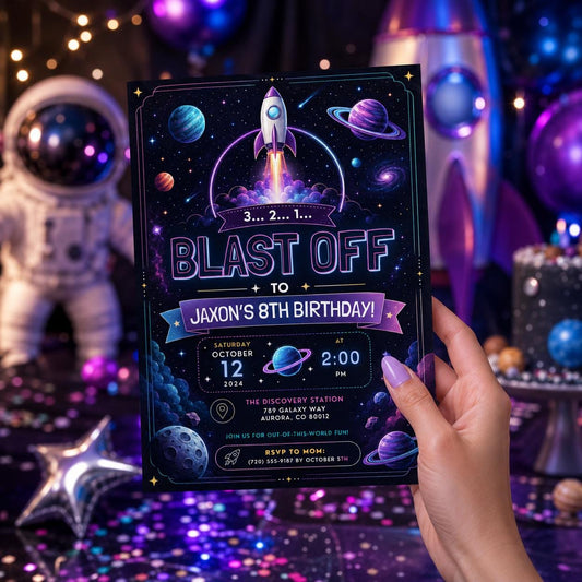 Editable Neon Glow Birthday Invitation Canva Template, Boys Neon Cute Fun DIY Sweet Chic Kids Teen Party Invite, Printable Digital Download.