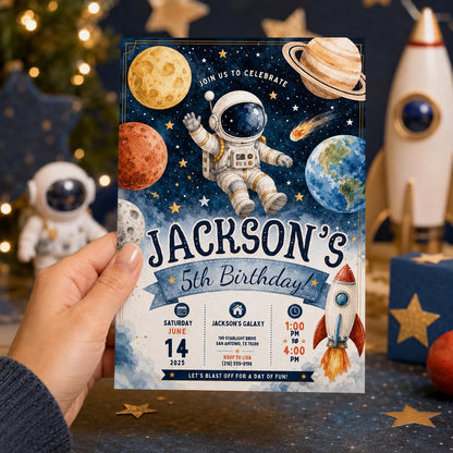 Editable Space Galaxy Birthday Invitation Canva Template, Space Cute Modern Fun DIY Chic Kids Teen Party Invite, Printable Digital Download.