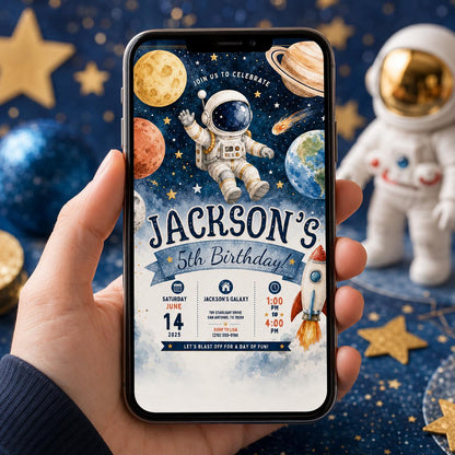 Editable Space Galaxy Birthday Invitation Canva Template, Space Cute Modern Fun DIY Chic Kids Teen Party Invite, Printable Digital Download.