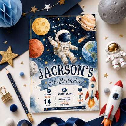 Editable Space Galaxy Birthday Invitation Canva Template, Space Cute Modern Fun DIY Chic Kids Teen Party Invite, Printable Digital Download.