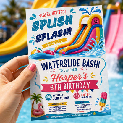 Editable Pool Birthday Invitation Canva Template, Girls Kids Pool Cute Modern Fun Themed DIY Sweet Party Invite, Printable Digital Download.