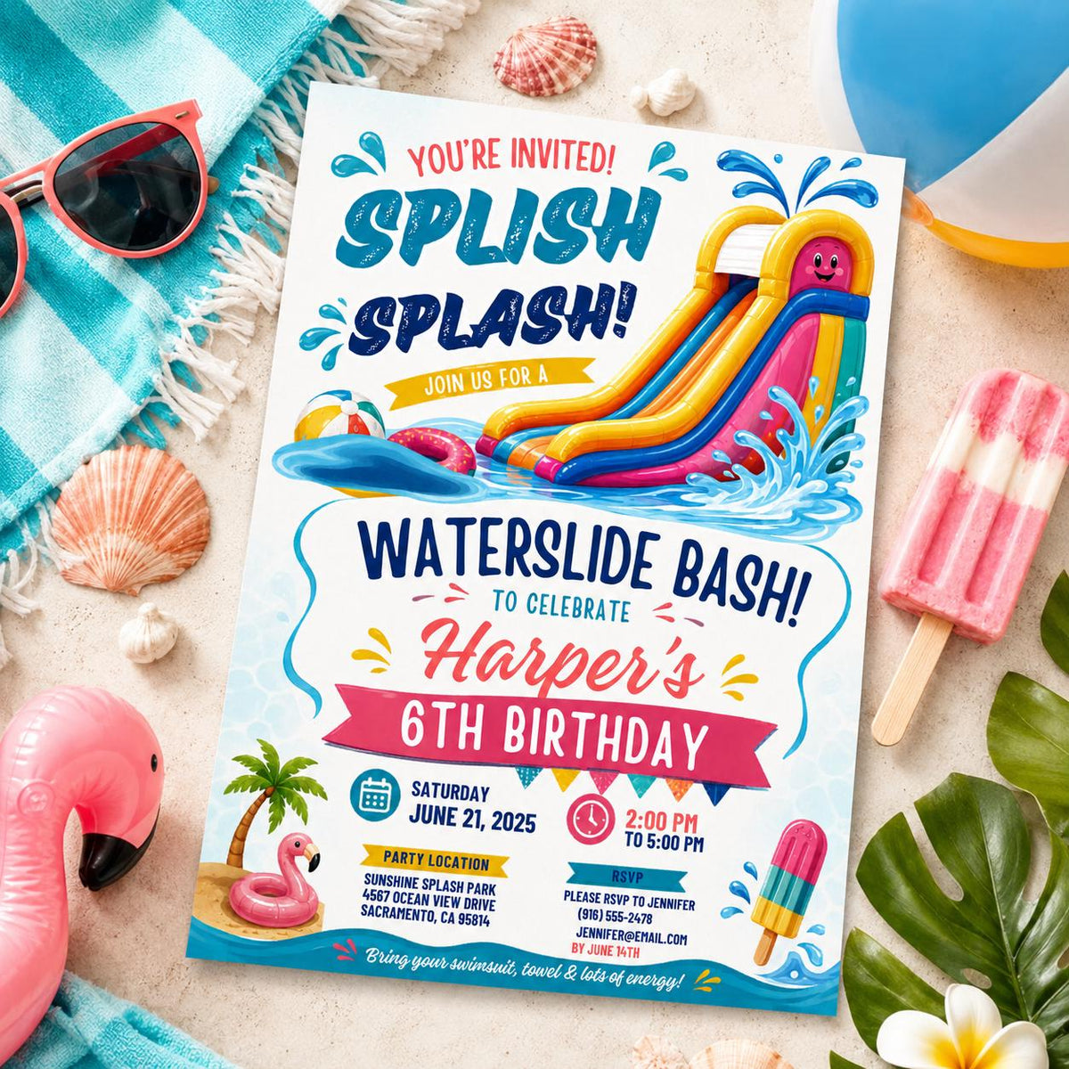 Editable Pool Birthday Invitation Canva Template, Girls Kids Pool Cute Modern Fun Themed DIY Sweet Party Invite, Printable Digital Download.