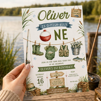 Editable Fishing Birthday Invitation Canva Template, Boys Kids Cute Modern Fun DIY Sweet Chic Teen Party Invite, Printable Digital Download.