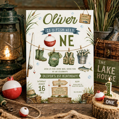 Editable Fishing Birthday Invitation Canva Template, Boys Kids Cute Modern Fun DIY Sweet Chic Teen Party Invite, Printable Digital Download.