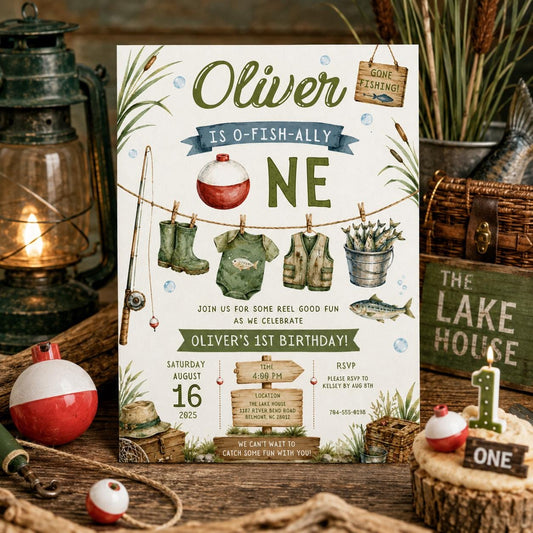 Editable Fishing Birthday Invitation Canva Template, Boys Kids Cute Modern Fun DIY Sweet Chic Teen Party Invite, Printable Digital Download.