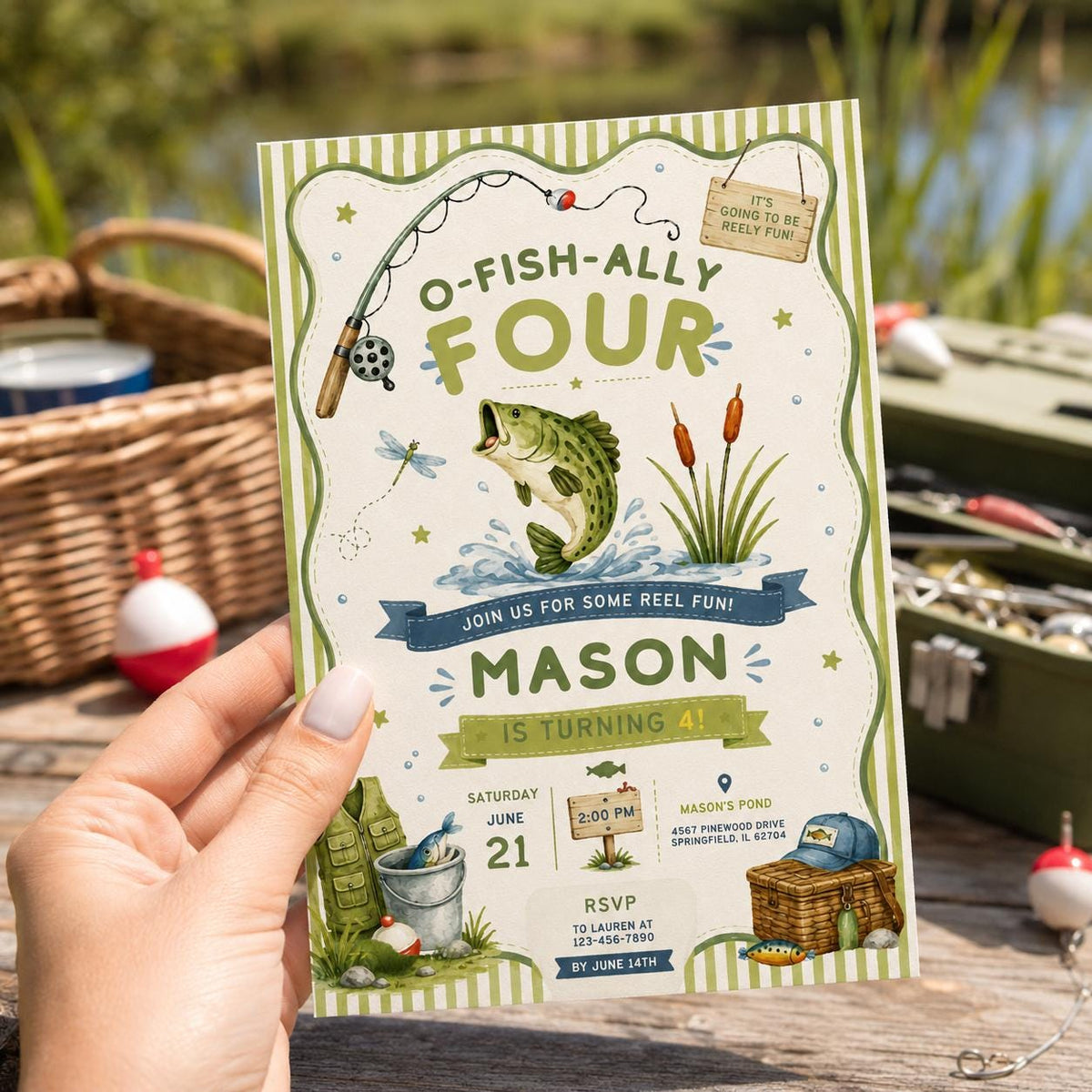 Editable Fishing Birthday Invitation Canva Template, Boys Kids Cute Modern Fun DIY Sweet Chic Teen Party Invite, Printable Digital Download.