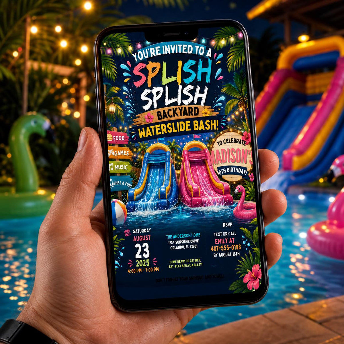 Editable Pool Birthday Invitation Canva Template, Pool Cute Modern Fun Themed Custom DIY Chic Kids Party Invite, Printable Digital Download.