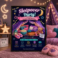 Editable Sleepover Birthday Invitation Canva Template, Girls Kids Teens Cute Modern Fun Themed DIY Party Invite, Printable Digital Download.