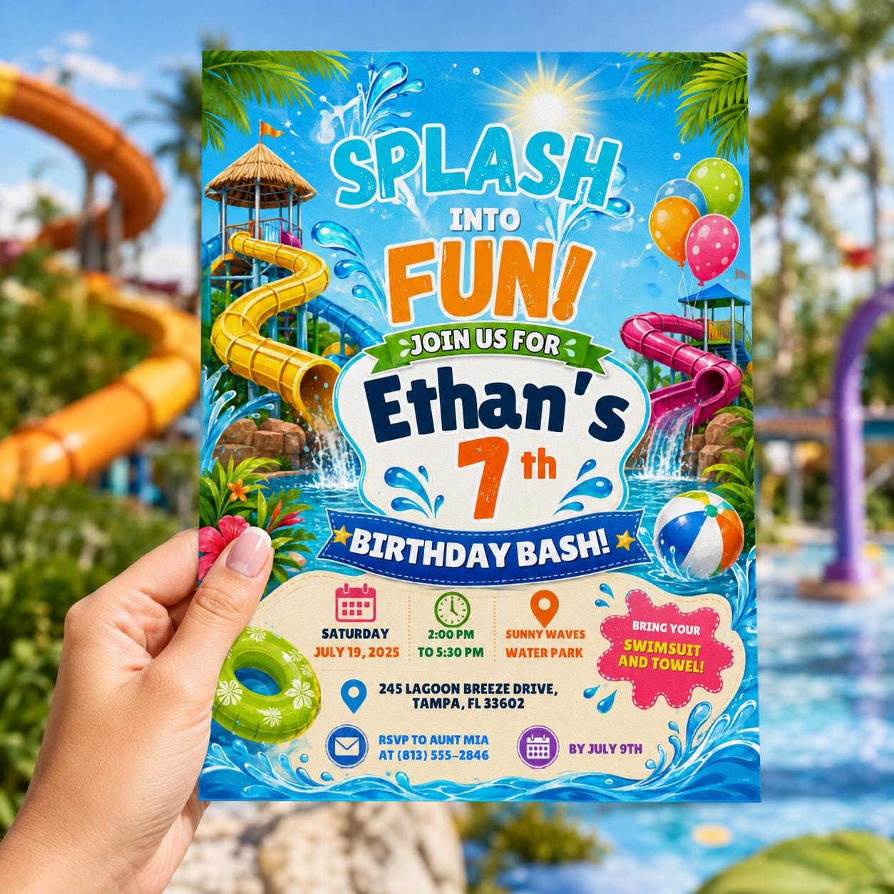 Editable Pool Birthday Invitation Canva Template, Pool Cute Modern Fun Themed Custom DIY Chic Kids Party Invite, Printable Digital Download.
