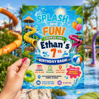 Editable Pool Birthday Invitation Canva Template, Pool Cute Modern Fun Themed Custom DIY Chic Kids Party Invite, Printable Digital Download.