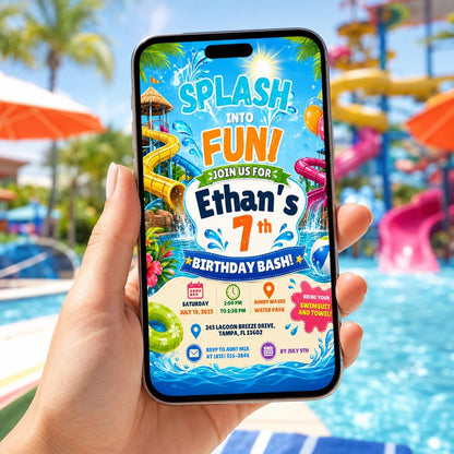 Editable Pool Birthday Invitation Canva Template, Pool Cute Modern Fun Themed Custom DIY Chic Kids Party Invite, Printable Digital Download.