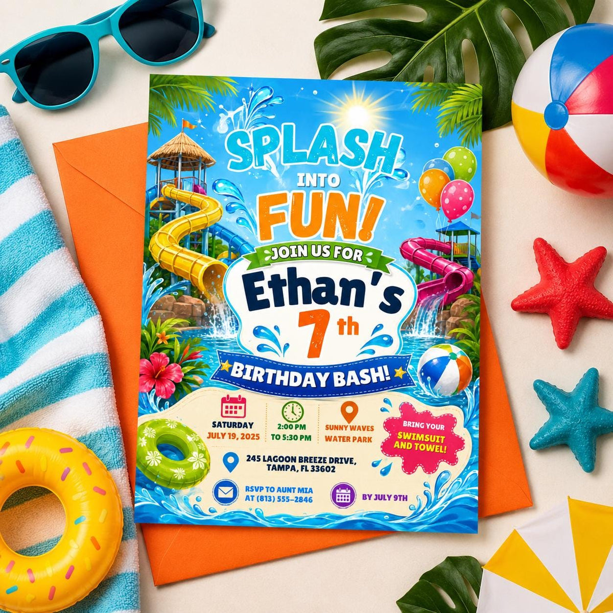 Editable Pool Birthday Invitation Canva Template, Pool Cute Modern Fun Themed Custom DIY Chic Kids Party Invite, Printable Digital Download.