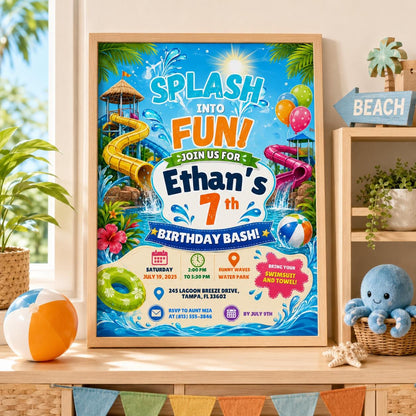 Editable Pool Birthday Invitation Canva Template, Pool Cute Modern Fun Themed Custom DIY Chic Kids Party Invite, Printable Digital Download.