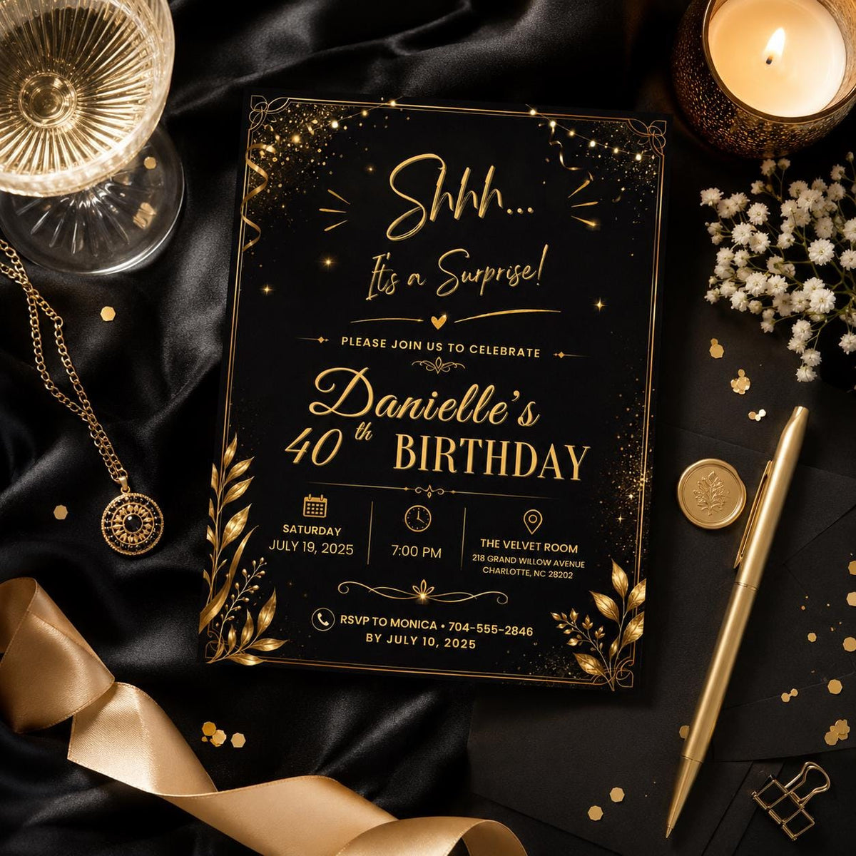 Editable Surprise 30th Birthday Invitation Canva Template, Adult Cute Fun DIY Sweet Chic Kids Teen Party Invite, Printable Digital Download.
