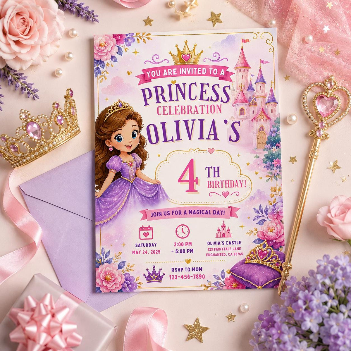 Editable Mermaid Birthday Invitation Canva Template, Pink Blue Purple Neon Girls Kids Cute Fun DIY Party Invite, Printable Digital Download.