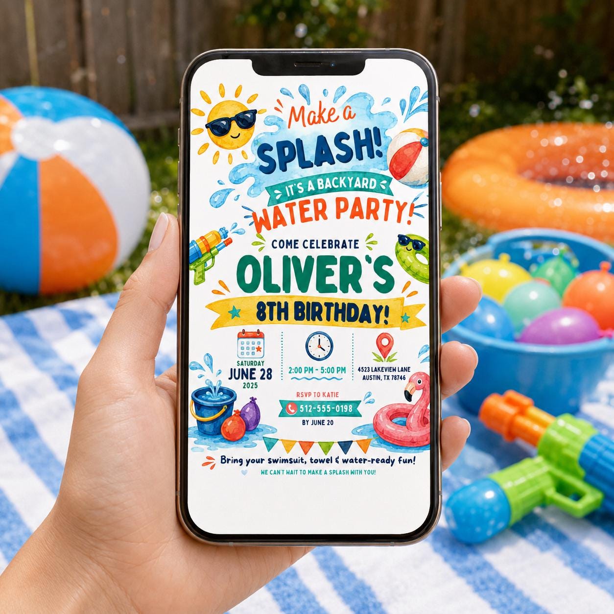 Editable Pool Birthday Invitation Canva Template, Boys Summer Cute Modern Fun Themed DIY Chic Kids Party Invite, Printable Digital Download.