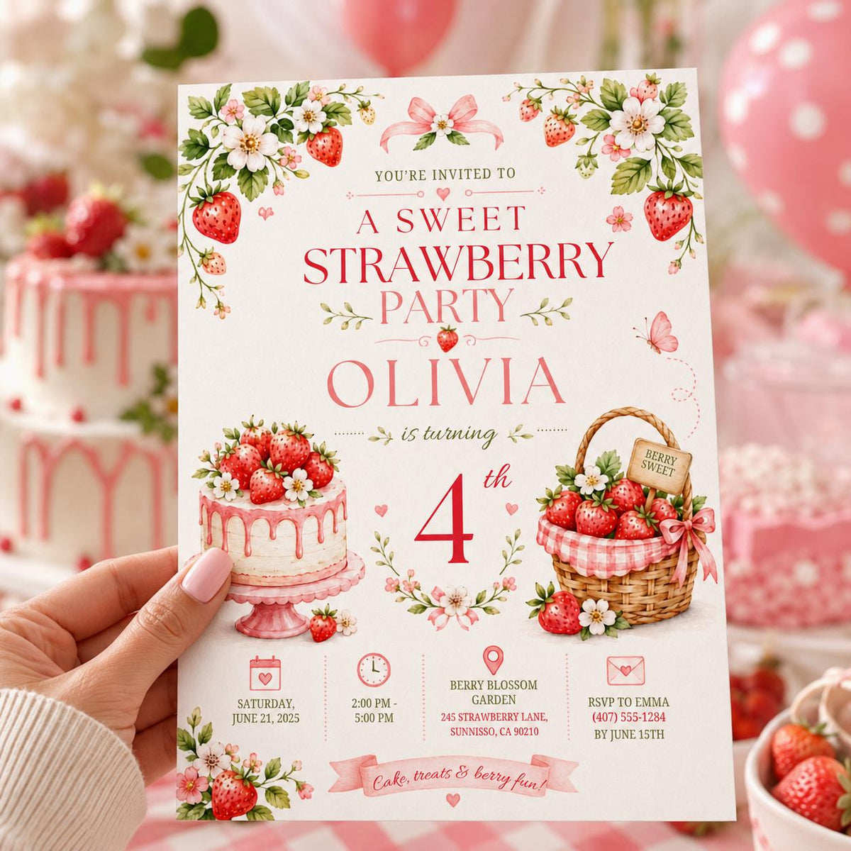 Editable Floral Birthday Invitation Canva Template, Pink Girls Kids Adult Floral Cute Fun DIY Chic Party Invite, Printable Digital Download.