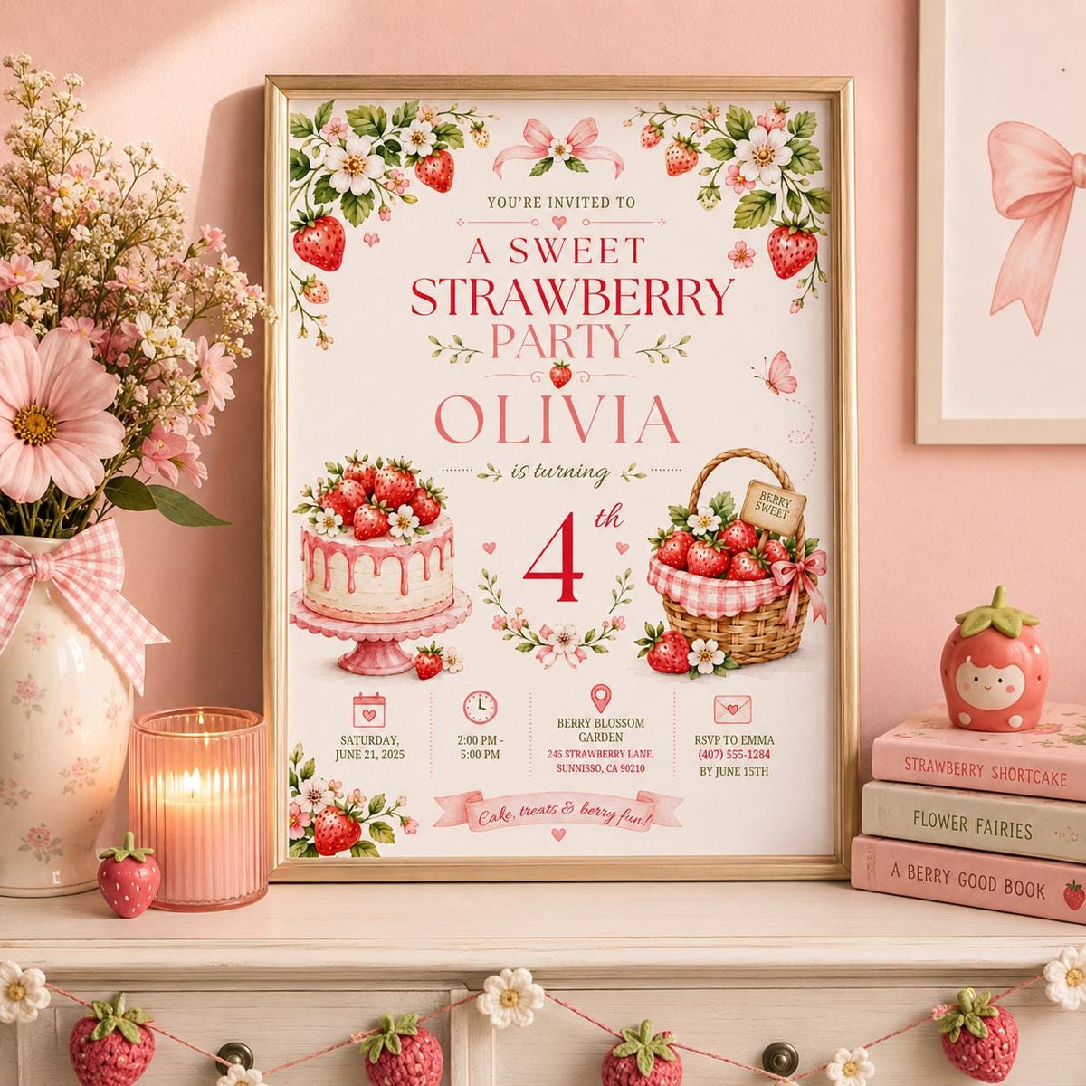 Editable Floral Birthday Invitation Canva Template, Pink Girls Kids Adult Floral Cute Fun DIY Chic Party Invite, Printable Digital Download.