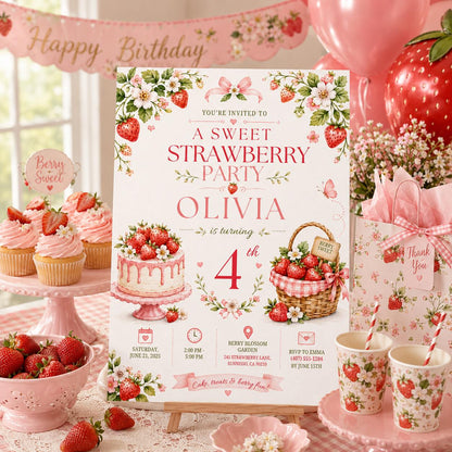 Editable Floral Birthday Invitation Canva Template, Pink Girls Kids Adult Floral Cute Fun DIY Chic Party Invite, Printable Digital Download.