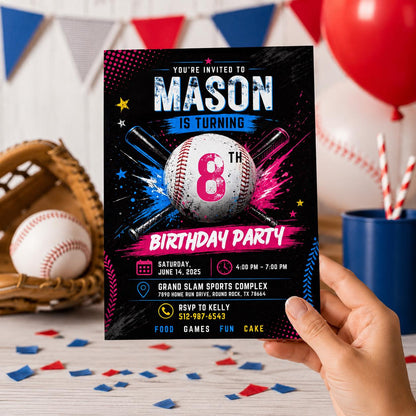 Editable Baseball Pool Birthday Invitation Canva Template, Boys Pool Cute Modern Fun DIY Chic Kids Party Invite, Printable Digital Download.