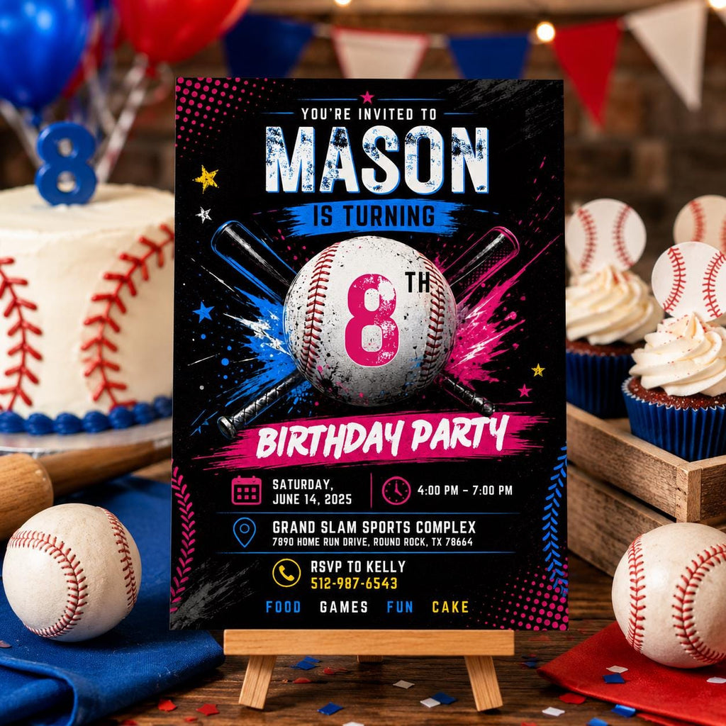 Editable Baseball Pool Birthday Invitation Canva Template, Boys Pool Cute Modern Fun DIY Chic Kids Party Invite, Printable Digital Download.