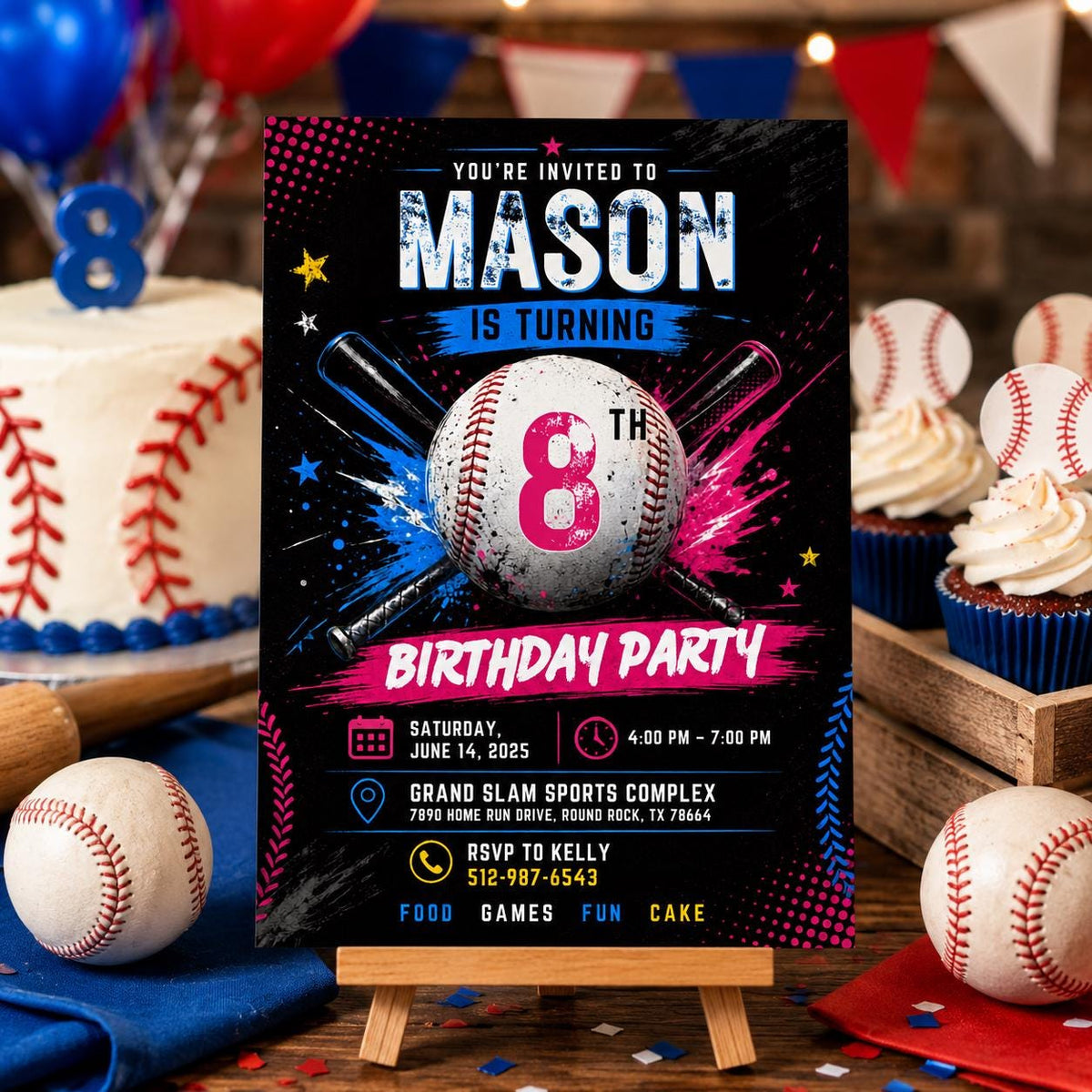 Editable Baseball Pool Birthday Invitation Canva Template, Boys Pool Cute Modern Fun DIY Chic Kids Party Invite, Printable Digital Download.