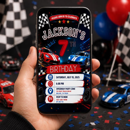 Editable Race Car Birthday Invitation Canva Template, Boys Kids Cute Fun DIY Sweet Chic Teen Tween Party Invite, Printable Digital Download.