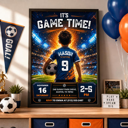 Editable Football Birthday Invitation Canva Template, Boys Sport Cute Fun DIY Sweet Chic Kids Teen Party Invite, Printable Digital Download.