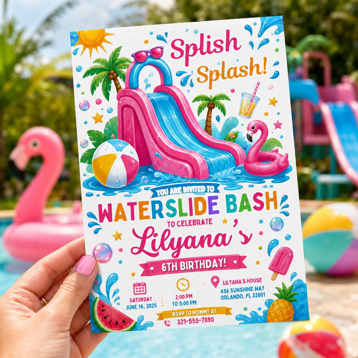 Editable Pool Birthday Invitation Canva Template, Girls Pool Cute Modern Fun Themed DIY Sweet Chic Party Invite, Printable Digital Download.