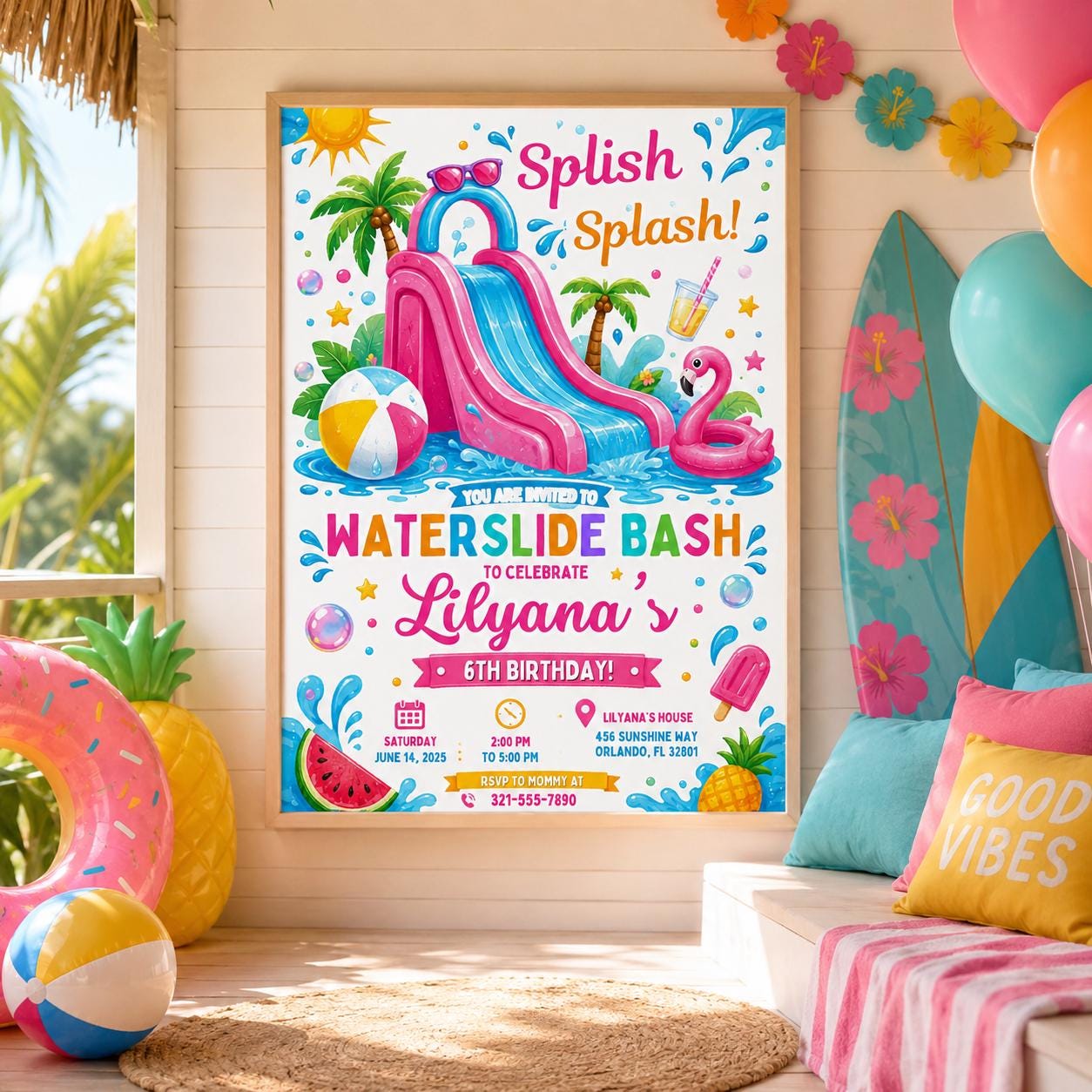 Editable Pool Birthday Invitation Canva Template, Girls Pool Cute Modern Fun Themed DIY Sweet Chic Party Invite, Printable Digital Download.