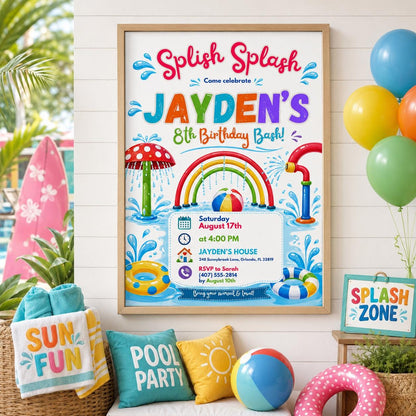 Editable Pool Party Invitation Canva Template, Summer Cute Modern Fun DIY Sweet Chic Kids Teen Tween Adult Party Printable Digital Download.
