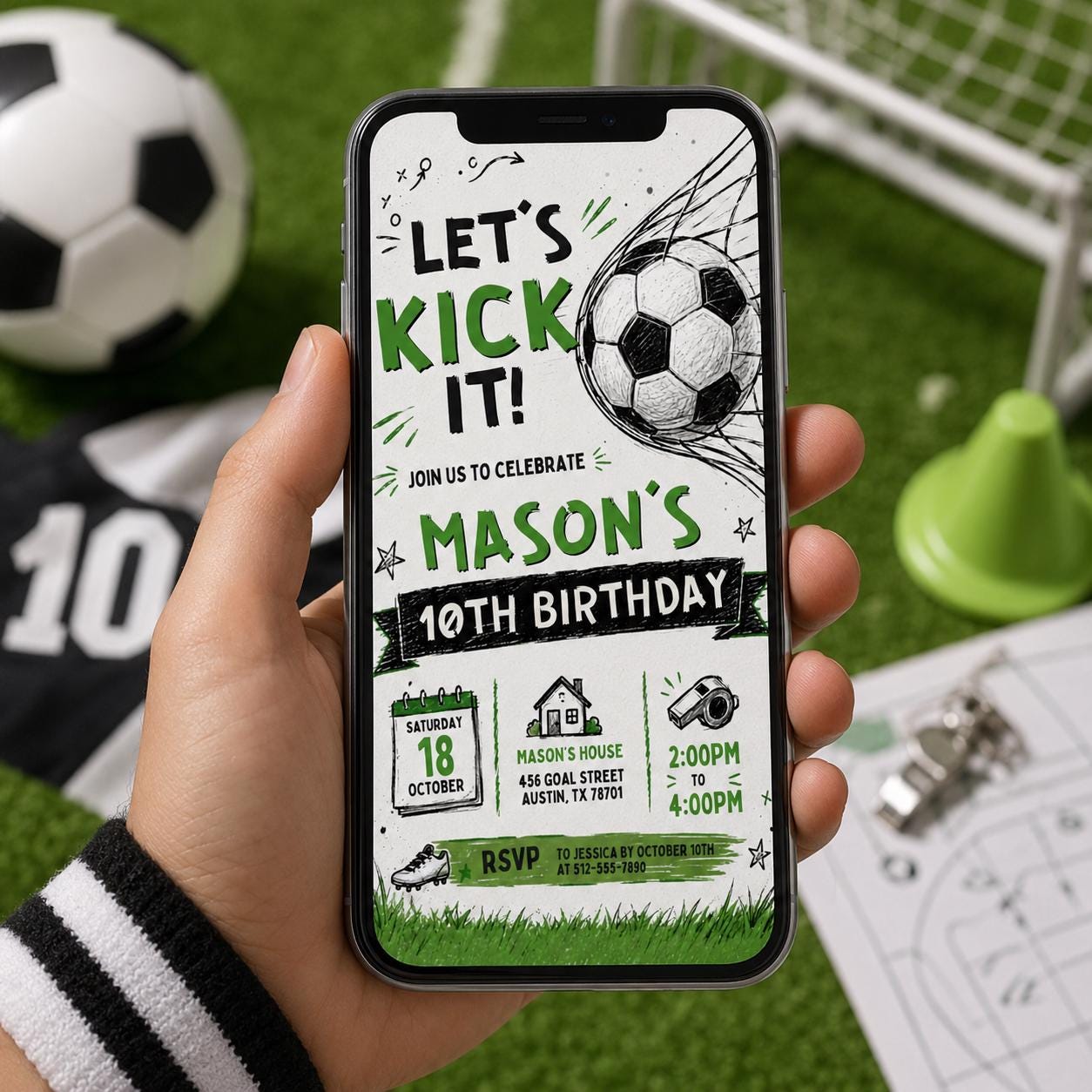 Editable Football Birthday Invitation Canva Template, Boys Kids Sport Cute Fun DIY Sweet Chic Teen Party Invite, Printable Digital Download.