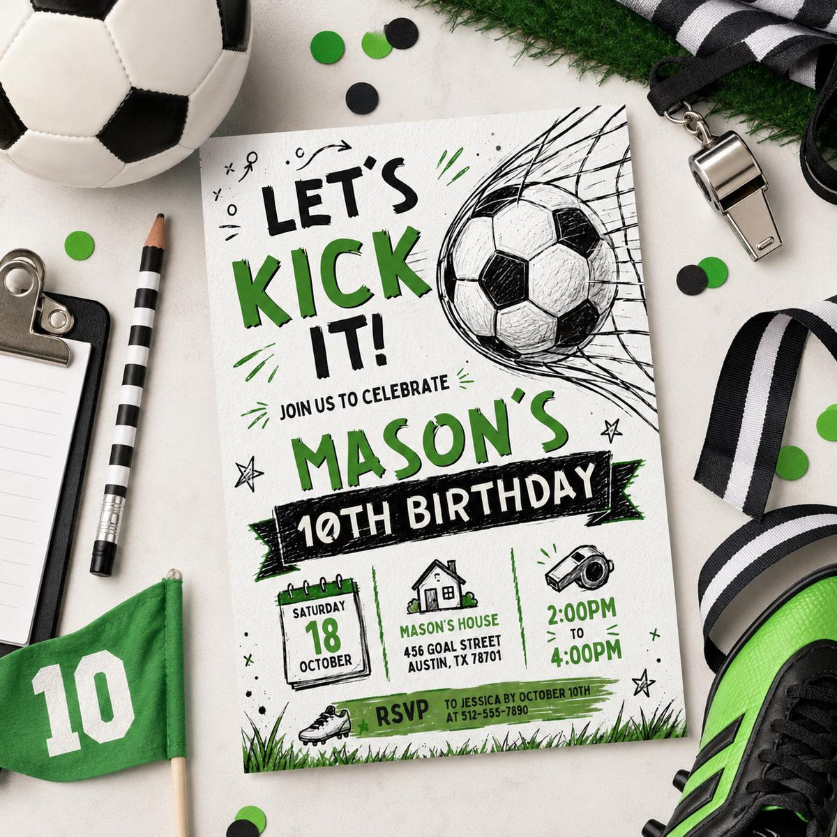 Editable Football Birthday Invitation Canva Template, Boys Kids Sport Cute Fun DIY Sweet Chic Teen Party Invite, Printable Digital Download.