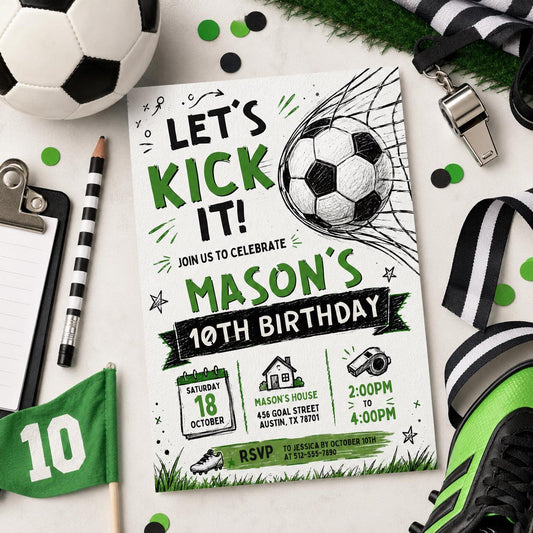 Editable Football Birthday Invitation Canva Template, Boys Kids Sport Cute Fun DIY Sweet Chic Teen Party Invite, Printable Digital Download.