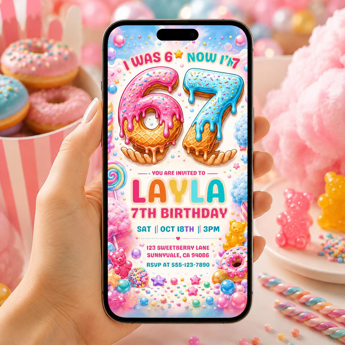 Editable Ice Cream Birthday Invitation Canva Template, Pink Kids Teens Sweet Modern Fun Themed DIY Party Invite, Printable Digital Download.