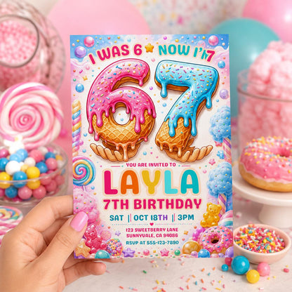 Editable Ice Cream Birthday Invitation Canva Template, Pink Kids Teens Sweet Modern Fun Themed DIY Party Invite, Printable Digital Download.