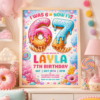 Editable Ice Cream Birthday Invitation Canva Template, Pink Kids Teens Sweet Modern Fun Themed DIY Party Invite, Printable Digital Download.