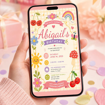 Editable Garden Birthday Invitation Canva Template, Pastel Girls Kids Cute Fun DIY Sweet Chic Teen Party Invite, Printable Digital Download.