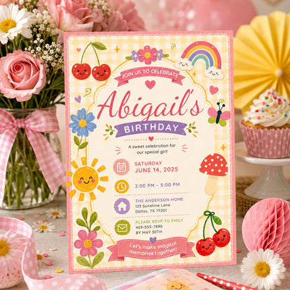 Editable Garden Birthday Invitation Canva Template, Pastel Girls Kids Cute Fun DIY Sweet Chic Teen Party Invite, Printable Digital Download.
