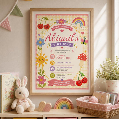 Editable Garden Birthday Invitation Canva Template, Pastel Girls Kids Cute Fun DIY Sweet Chic Teen Party Invite, Printable Digital Download.