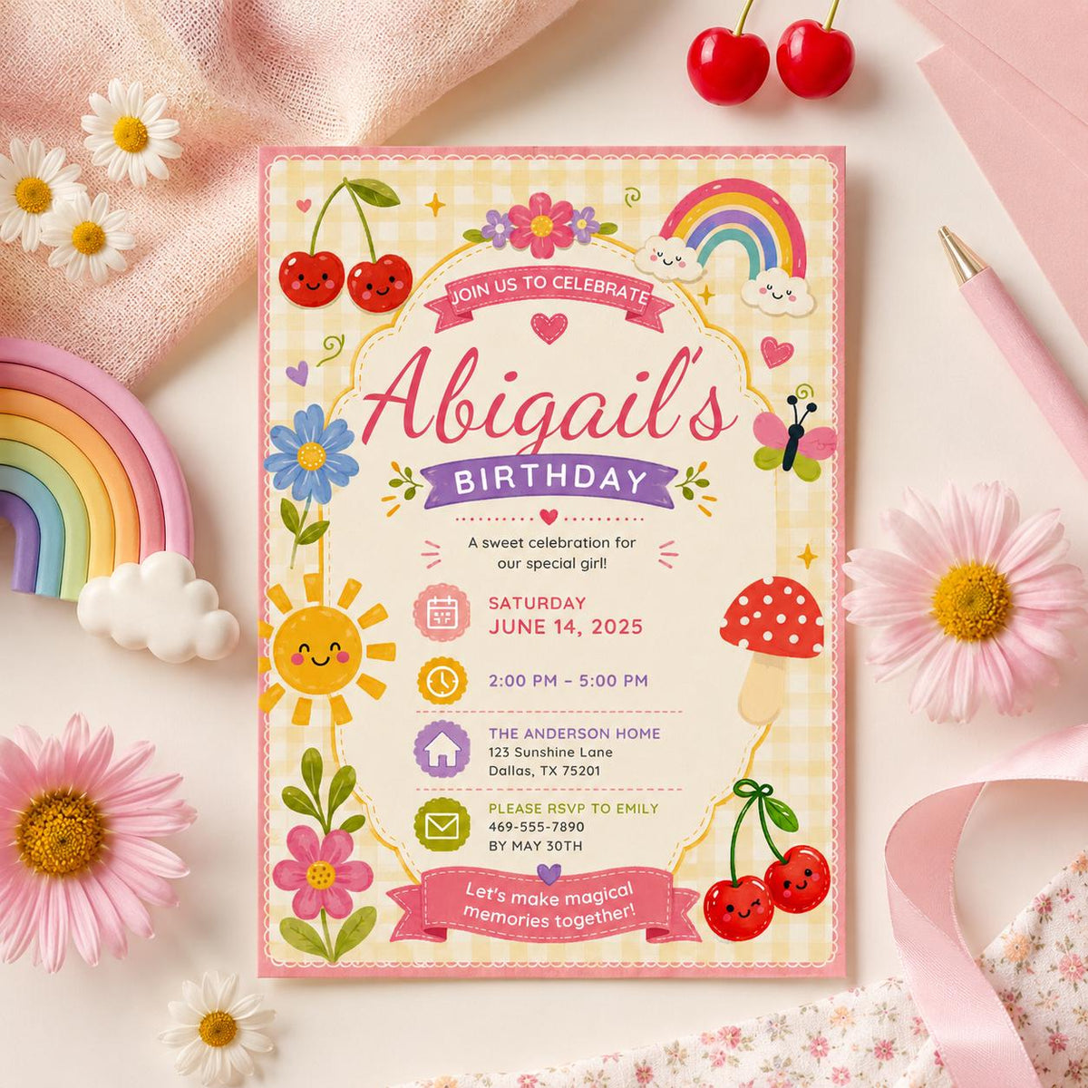 Editable Garden Birthday Invitation Canva Template, Pastel Girls Kids Cute Fun DIY Sweet Chic Teen Party Invite, Printable Digital Download.