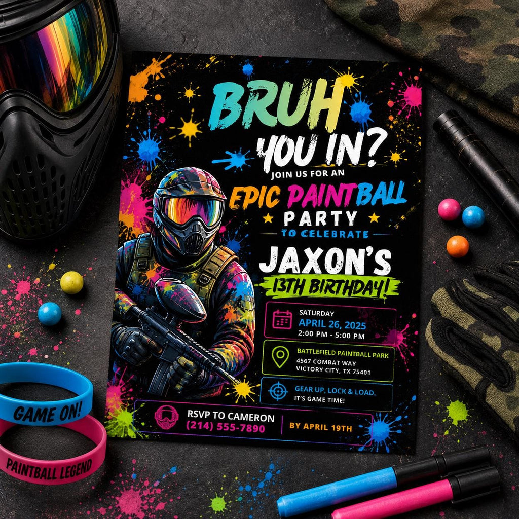 Editable Art Paint Birthday Invitation Canva Template, Boys Teens Cute Modern Fun Themed DIY Sweet Party Invite, Printable Digital Download.