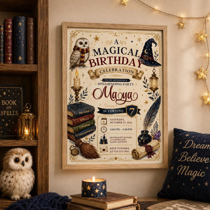 Editable Wizards Witches Birthday Invitation Canva Template, Cute Modern Fun Themed DIY Sweet Chic Party Invite, Printable Digital Download.