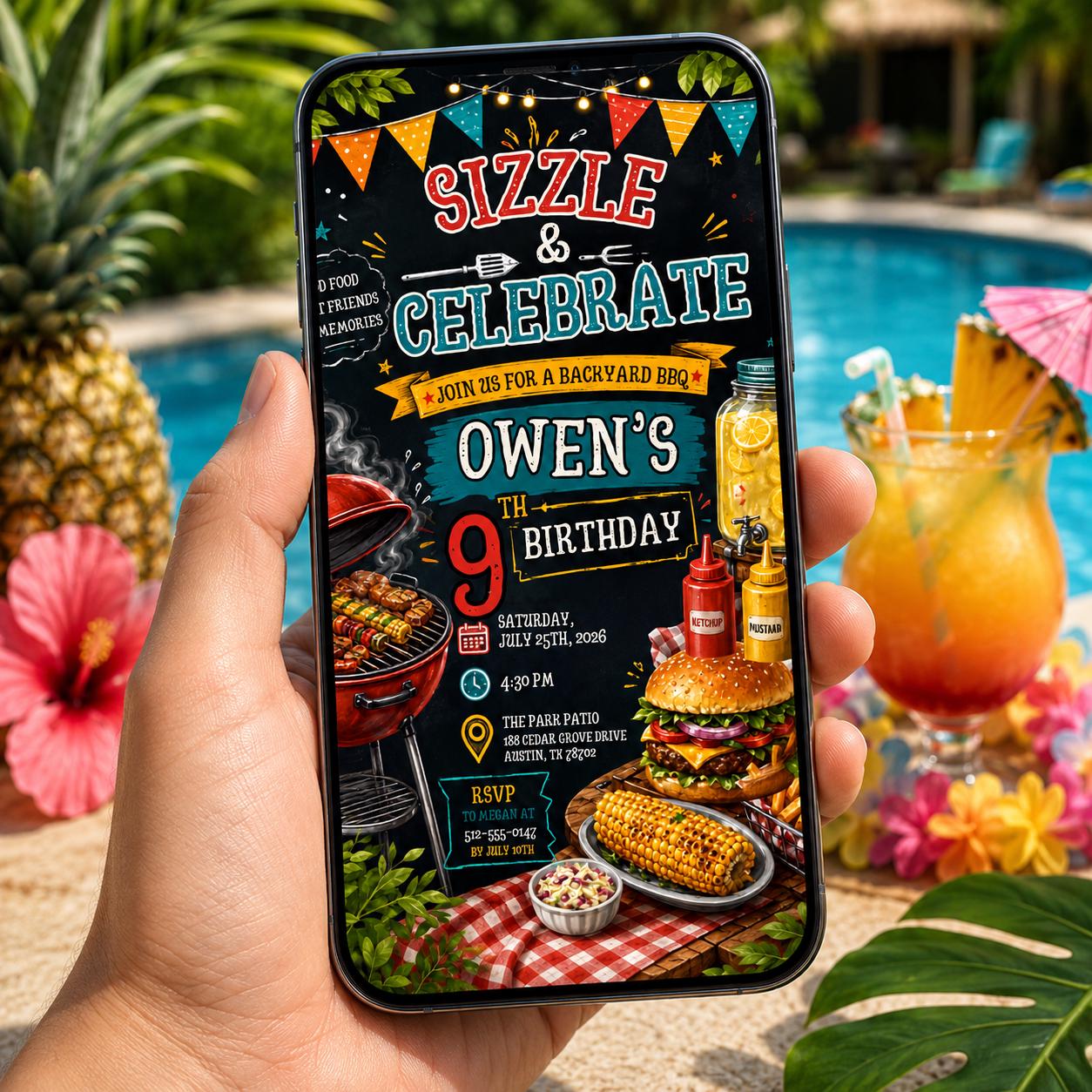 Editable Bbq Birthday Invitation Canva Template, Adult Cute Modern Fun Themed Custom DIY Chic Kids Party Invite, Printable Digital Download.